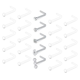 VCMART Clear Nose Rings Clear Nose Studs for Work Plastic Nose Rings for Surgery Plastic Nose Piercing Retainer 20g