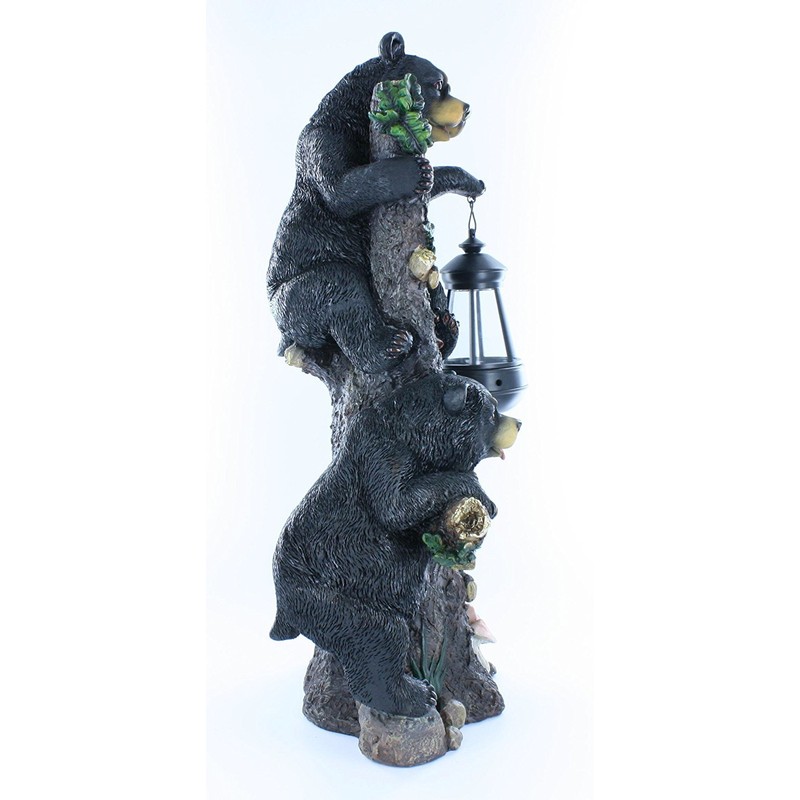 Large Black Bears Welcome Sign / Statue with Solar LED