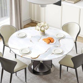 Dremisland 150cm Waterproof Round Tablecloth White Marble Tablecloth Outdoor Garden Table Cloth with Elastic Edged Wipeable Table Cover Oil-Proof Table Protector for Dinner Kitchen Party Tabletop