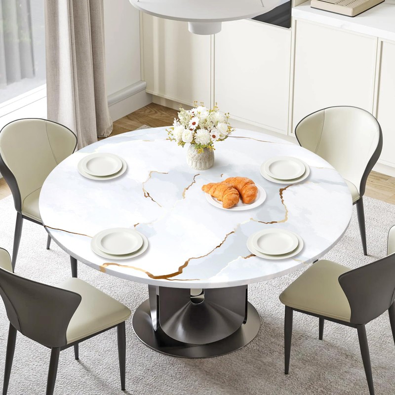 Dremisland 150cm Waterproof Round Tablecloth White Marble Tablecloth Outdoor Garden