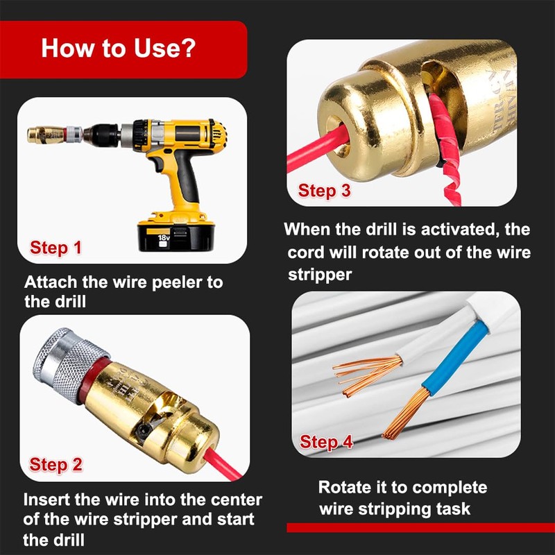Eewudwok Drill Wire Stripper Cutter, 2.5/4.0/6.0 sq Cable Stripping Tool