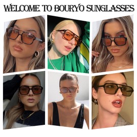 Bouryo Retro Square 70s Aviator Sunglasses for Women Men Vintage Trendy Rectangle Sun Glasses with UV Protection