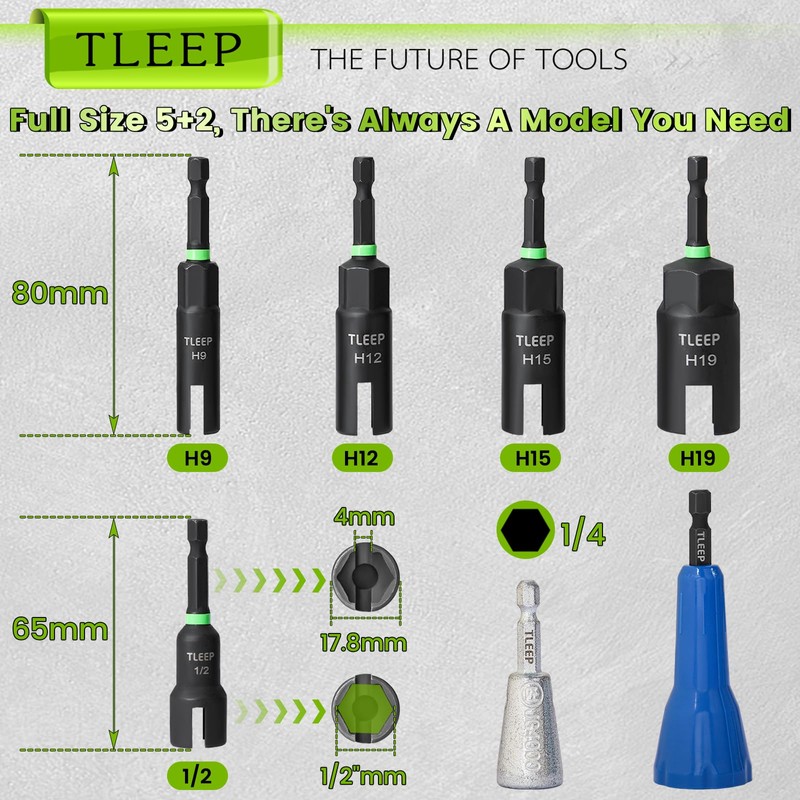TLEEP Wing Nut Driver 1/2" 9mm 12mm 15mm 19mm and