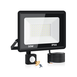 LED Spotlight with Motion Sensor, 50 W 5000 LM LED Floodlight, 6500 K Cool White Outdoor Spotlight IP66 Waterproof LED Outdoor Spotlight for Garden, Yard, Garage