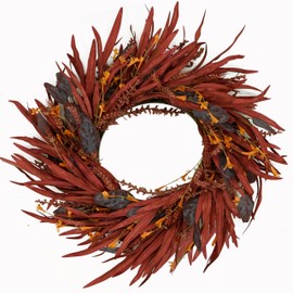 Furisin Fall Wreath for Front Door Autumn Harvest Wreath 22 inch with Brown Wheat Leaves for Front Door Indoor Outdoor Farmhouse Porch Window Home Decoration