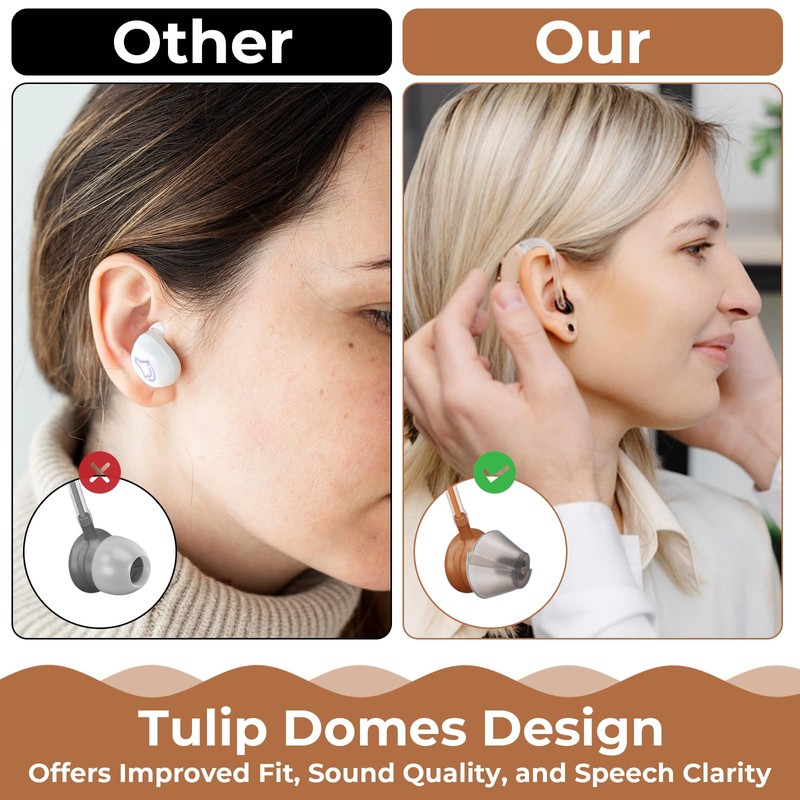 BOHUIZ 10 Pcs Hearing Aid Domes, Dark Gray Tulip Domes