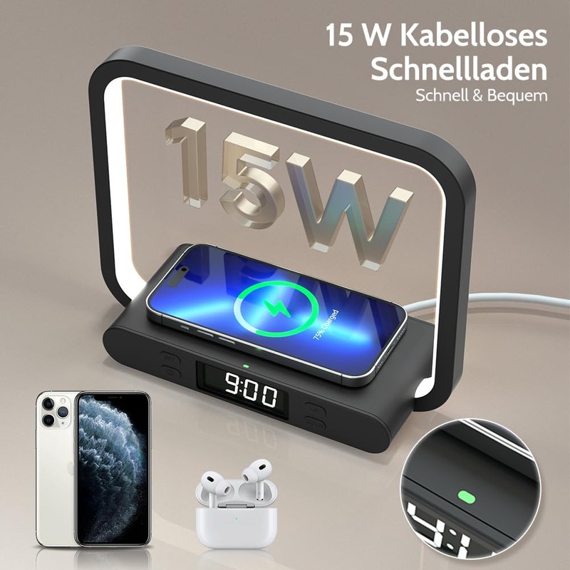 VOSFEEL Bedside Lamp with Charging Function Touch Dimmable (Black)