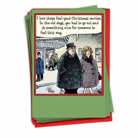 NobleWorks - 12 Funny Cards for Christmas - Cartoon Stationery Notecard Set, Boxed Holiday Greetings 1x12 Designs - Losing Sight B5906