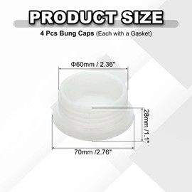 uxcell 4Pcs Bung Cap, 2 3/8'' Plastic Bung Hole Caps, Coarse Thread Drum Hole Cap with Gasket for 55 Gallon Plastic Drums, Fuel Tank, Household Bucket Caps and Oil Tank