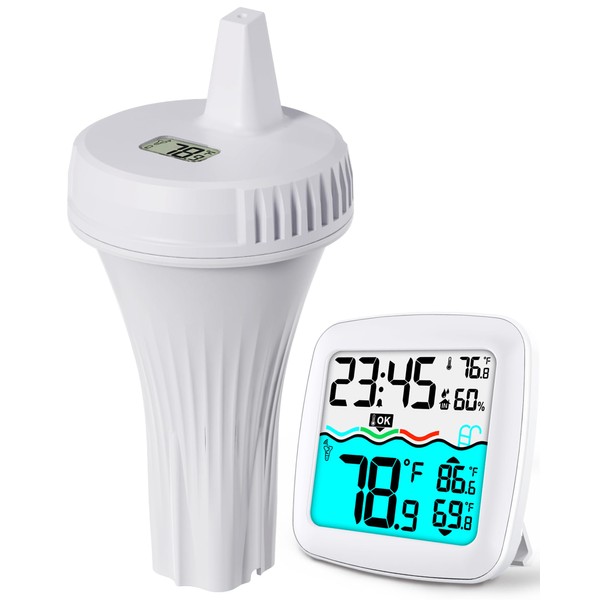 NoWoW Wireless Pool Thermometer with Indoor Unit - IPX8 Waterproof