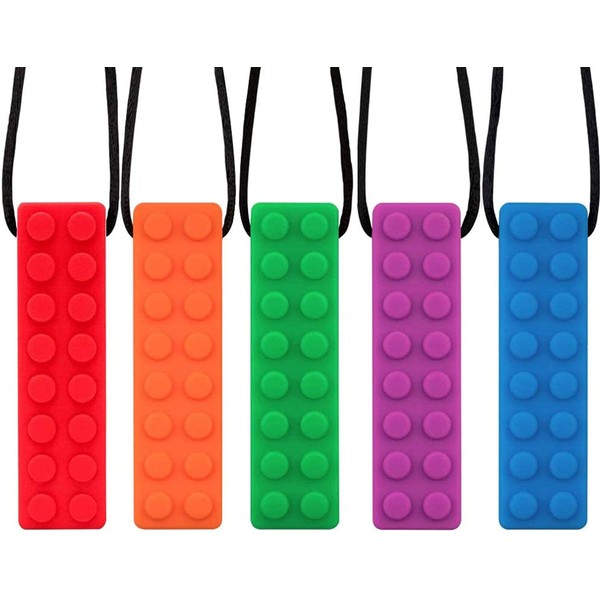 SLGOL Sensory Chew Necklaces, 5 Pack Bundle Colorful Chew Necklaces for Sensory Kids, Perfectly Textured Silicone Chew Toys for ADHD, Autism, Biting, Needs, Oral Motor, BPA Free
