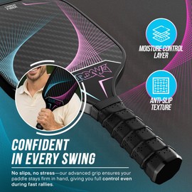 Pickleball Paddles Set of 2, USAPA Approved T300 Carbon Fiber, Polypropylene Honeycomb Core, Anti-Slip Grip, 4 Pickleballs, Carry Bag, Pickleball Paddle Set for Men and Women (Neon Carbon)