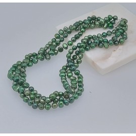 TreasureBay Three-strand chunky Modern Twist Cultured Freshwater Baroque Pearl necklace with a sliding silver clasp (Green)