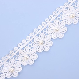 5 Yard Width 4 cm Pearl Lace Ribbon Crochet Lace Trim Lace Trim Ribbon Sewing Decorative Ribbon for DIY Crafts Sewing Clothing Skirt Table Decoration Wedding Wedding Dress Decoration