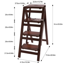 Step Ladder, 4-Step Folding Step Stool with Wide Anti-Slip Pedal Folding Portable Wooden Step Stool 220lbs Load Capacity for Kitchen Space Saving