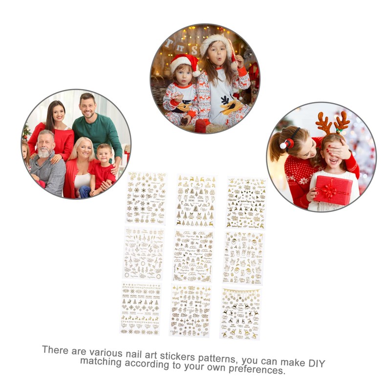 Healeved 3sets Cartoon Christmas Nail Art Stickers 3D Press Nails
