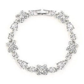 Clearine Austrian Crystal Teardrop Bridal Bracelet for Women, Rhinestone Four Leaf Clover Bracelets for Prom Brides Jewellery Clear Silver-Tone