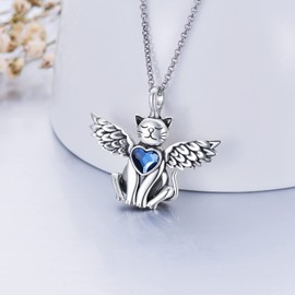 AOBOCO Cat Urn Necklace for Ashes 925 Sterling Silver Pet Animal Cremation Keepsake Necklace Memorial Jewelry Gift for Women
