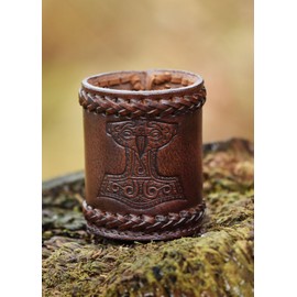Ulfberth - High-Quality Viking Dice Cup with Mjölnir Motif, Genuine Leather, Medieval Leather Cup, LARP, Reenactment (Brown Thor's Hammer)