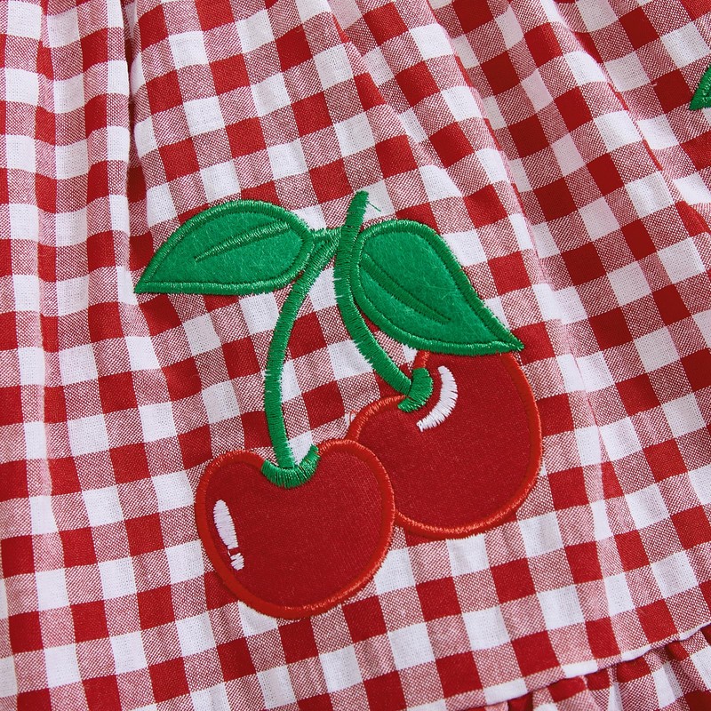 Sasaerucure Summer Outfit Clothes Baby Girl Plaid Cherry Sleeveless Tunic