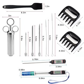 Select Zone BBQ Roasting Syringe Set, Meat Syringe in 304 Stainless Steel with 1 Marinating Brush, 3 Needles, 1 Pair of Meat Claws, 1 Grill Thermometer for BBQ Grill