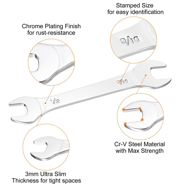 sourcing map Thin Open End spanners SAE, 1/2x9/16 Inches, Slim