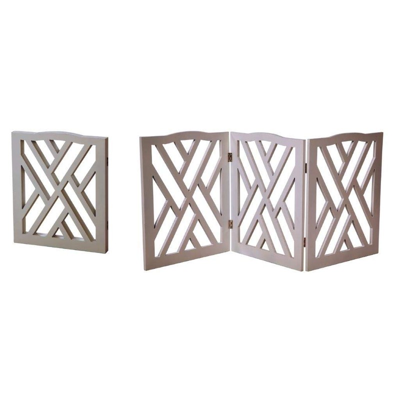 Indoor/Outdoor Solid Wood Crisscross Freestanding Foldable Adjustable 3-Section Pet Gate