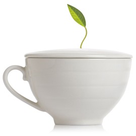 Tea Forte Cafe Cup White Porcelain Tea Cup and Lid, Steeps 8 oz., Microwave and Dishwasher Safe