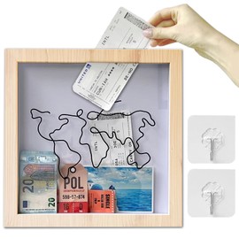 Adventure Archive Box Frame,Large Size Travel Memory Box,Ticket Box Frame with Slot,Wooden Travel Ticket Collection Shadow Box Frame,Creative Memory Box Display Case for Movie Sporting Ticket(30*30cm)
