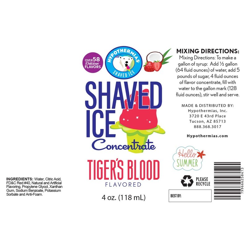 Hypothermias Shaved Ice and Snow Cone Syrup Unsweetened Flavor Concentrate