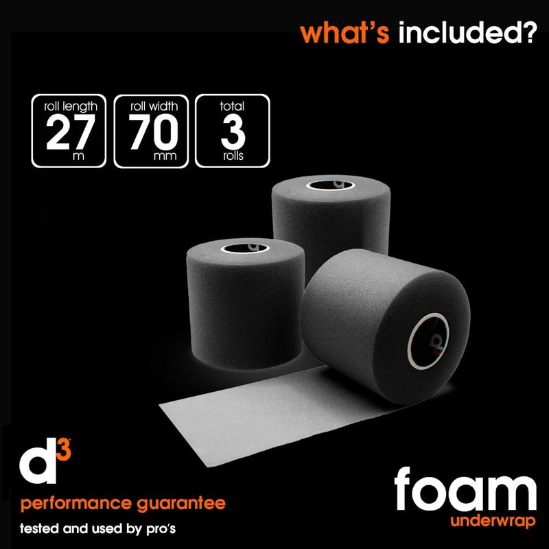 d3 Foam Underwrap 70mm x 27m Pre-Tape Wrap Black (3