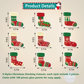 Wonmon 45PCS Christmas Stocking Cutouts for Bulletin Board Decoration, Christmas Socks Paper Cut-Outs Stocking Cut Outs for Christmas Party Home School Classroom Bulletin Board Decorations