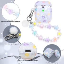 Flower Case for Airpods Lovely Floral Aesthetic Cover Compatible with Air Pods 2nd 1st Generation Shell for Girl