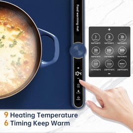 Food Warming Mat - Fast Heating Silicone Electric Warming Tray with 9 Level Temperature, Raised Feet Protects Table, Roll Up Buffet Hot Plates Heat Pad, Portable Food Warmer for Parties Home Travel