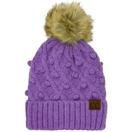 C.C Gorro de invierno de sherpa con forro polar grueso y elástico con pompones, Hecho a mano Bobble Periwinkle Mix, Talla única