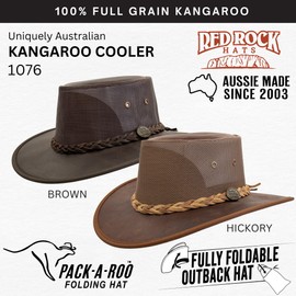 Red Rock Hats 1076 Kangaroo Cooler - Australian Outback Hats for Men - Kangaroo Leather, Aussie Made, Foldable Outback Hat, Wide Brim, Durable, Water Resistant, Travel Bag (Large, Hickory)