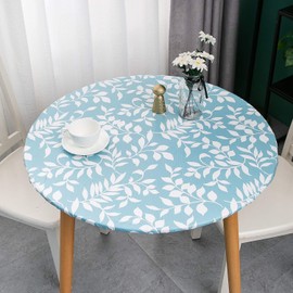und Mantel ajustable de vinilo con parte trasera de franela, tela de mesa elástica, impermeable, a prueba de aceite, se adapta a mesas de hasta 57 a 65 pulgadas de diámetro