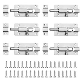 Aiyraa Pack of 6 Stainless Steel Door Bolts, Robust Sliding Lock with Bolt Latch, 2.75 Inch Stainless Steel Door Locks with 36 Screws, for Doors, Sliding Gates, Bathrooms & Sheds (Silver)