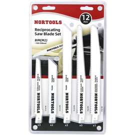 NORTOOLS Reciprocating Saw Blade Set, 12 PCS HSS & HCS Cutter Wood Saw Blade Set for Metal Adapted to Bosch DEWALT Makita