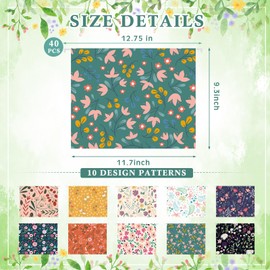 Qeeenar 40 Pcs Decorative Hanging File Folders Letter Size Cute File Folders Designer Floral File Folders Colored File Folder Organizer for Filing Cabinet Office Home with 1/5 Cut Adjustable Tabs