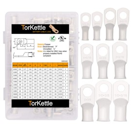Tinned Copper Battery Ring Terminal Connectors,UL Listed AWG8-1/0 Cable Wire Lugs Ends Assorted 10 Sizes Kit-50PCS,Marine Grade Wiring Eyelets