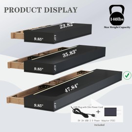 CANCHIC 48'' Black Floating Shelves, 10'' Deep, 3'' Thick, High Gloss Wall Mounted Shelves with Lights, Ideal for Living Room Display, Bedroom Nightstand, Office Storage, Kitchen Decor, or Under TV