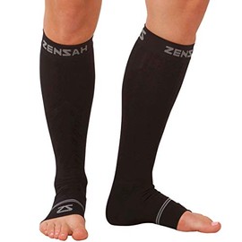 Zensah Ankle/Calf Compression Sleeves- Toeless Socks for Circulation, Swelling for Men and Women (S, Black)