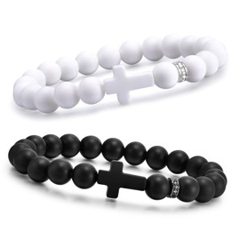 Stocking Stuffers for Men Boys Cross Bracelet Christian Gifts for Men,Silicone Cross Bracelet for Men Women,Cross Bracelet Protection Bracelet Christian Baptism Christmas Gifts(Black and White)