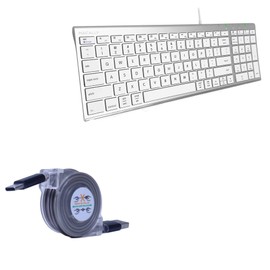 BoxWave Cable Compatible with Macally Compact Wired Keyboard - miniSync - USB-A to USB Type-C, Retractable Cable 5 Pre-Set Lengths Avoid Tangles