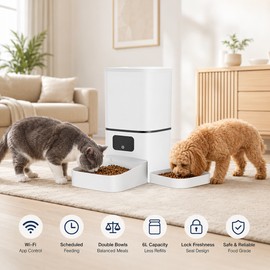 6L Wi-Fi Automatic Pet Feeder for Two Pets – App-Controlled Dual Bowl Food Dispenser for Cats & Dogs