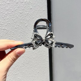 Metallic Hair Claw Clips for Women, with Rhinestone Beads, Black Large, Strong Hair Hold for Girls, Non Slip Vintage Hair Clip Accessories for Thick Hair (05.Diamond Bow)