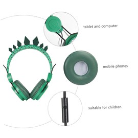 Tofficu Rhinestone Dinosaur Headphones with Mic Durable Wired Headset for Compatible with Laptop Tablet Smartphone for Boys