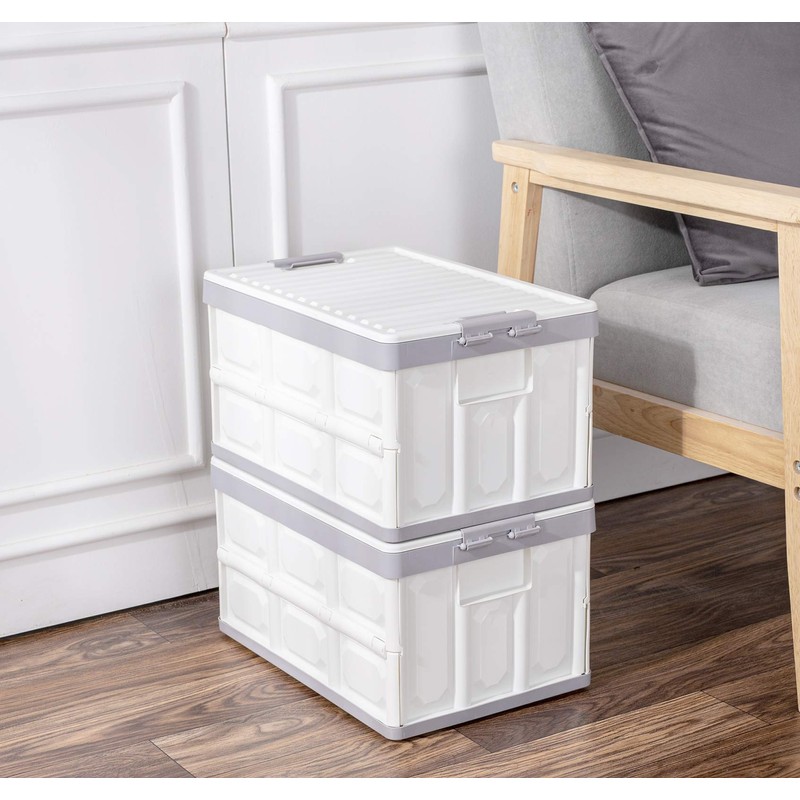JUJIAJIA Collapsible Storage Bins with Lids 30L, Folding Plastic Stackable