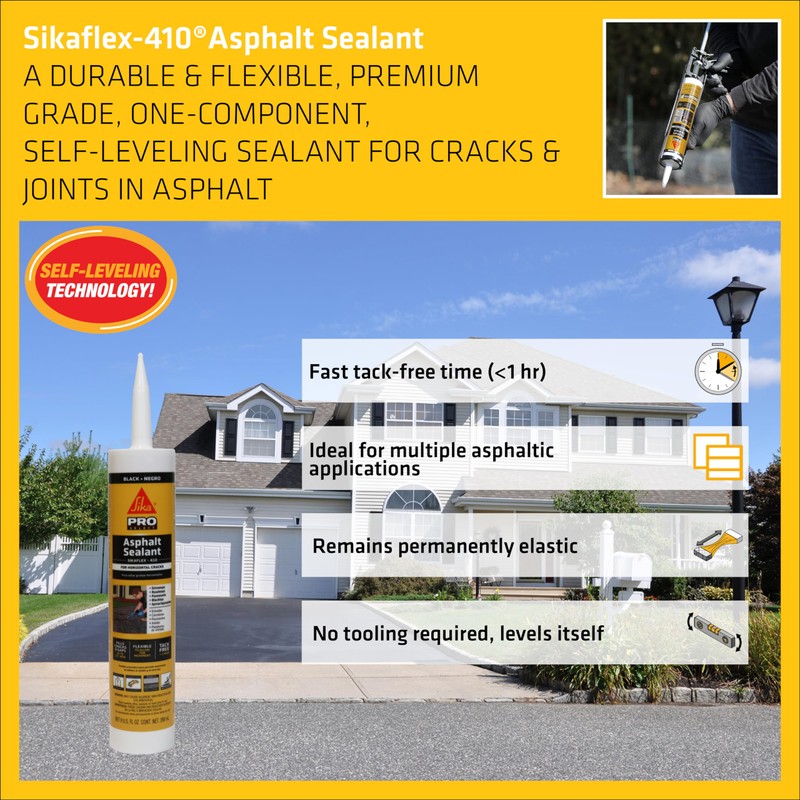 SIKA Sikaflex-410 Asphalt Sealant, Black, Self-Leveling Hybrid Sealant for Filling